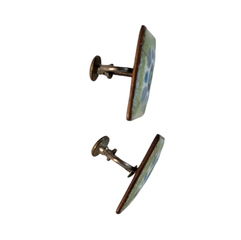 Vintage Enameled Square Screw Back Earrings